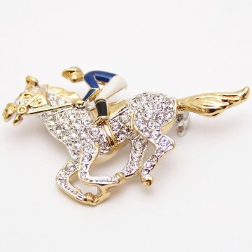 ヴィンテージ ラインストーン ジョッキー＆サラブレッド ブローチの画像