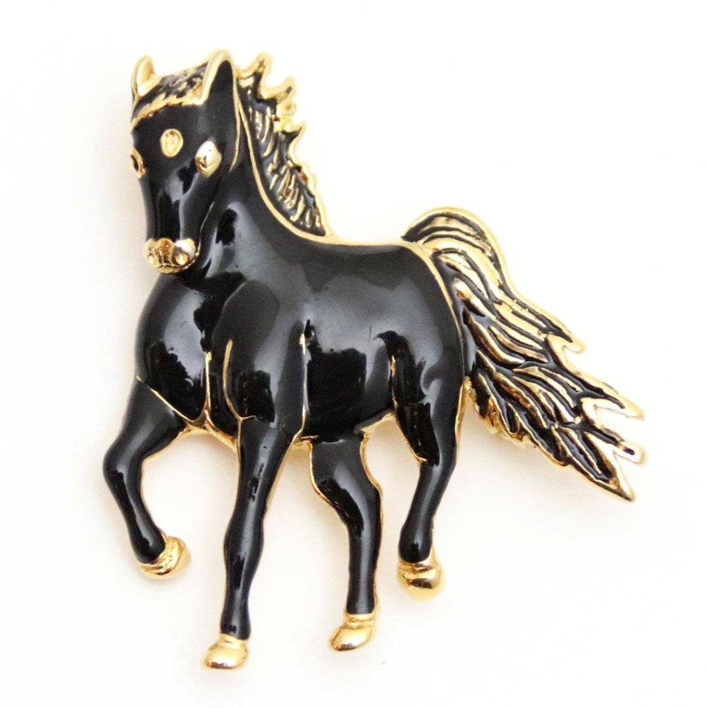 ヴィンテージ ブラックエナメル ホースブローチの画像