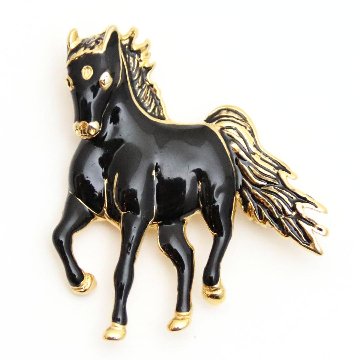 ヴィンテージ ブラックエナメル ホースブローチの画像