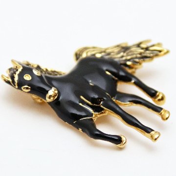 ヴィンテージ ブラックエナメル ホースブローチの画像