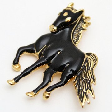 ヴィンテージ ブラックエナメル ホースブローチの画像