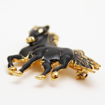 ヴィンテージ ブラックエナメル ホースブローチの画像