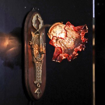 フランス 金彩クランベリーガラスシェード ブロンズ ウォールランプの画像