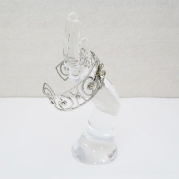 アメリカ ヴィンテージ ラインストーン シルバーメタル カフブレスレットの画像