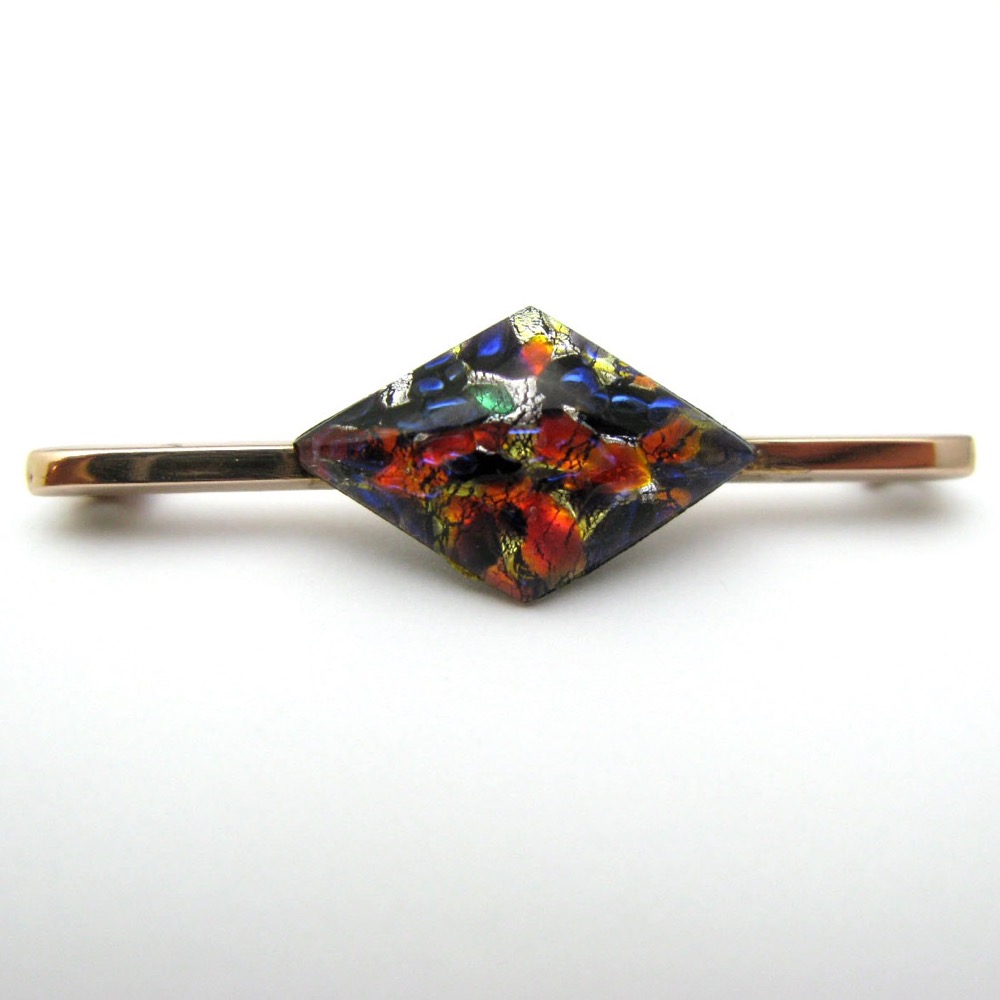 アンティーク エナメル＆9金 バーブローチの画像