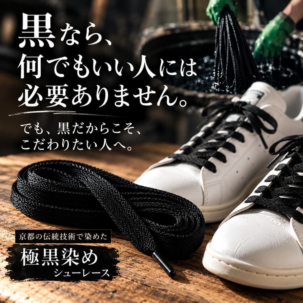 【京都黒染め】極黒染・コットンシューレース(8.5mm幅)の画像