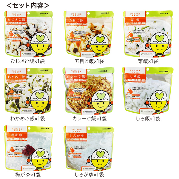 希望食品 アルファ化米保存食 8種セット画像
