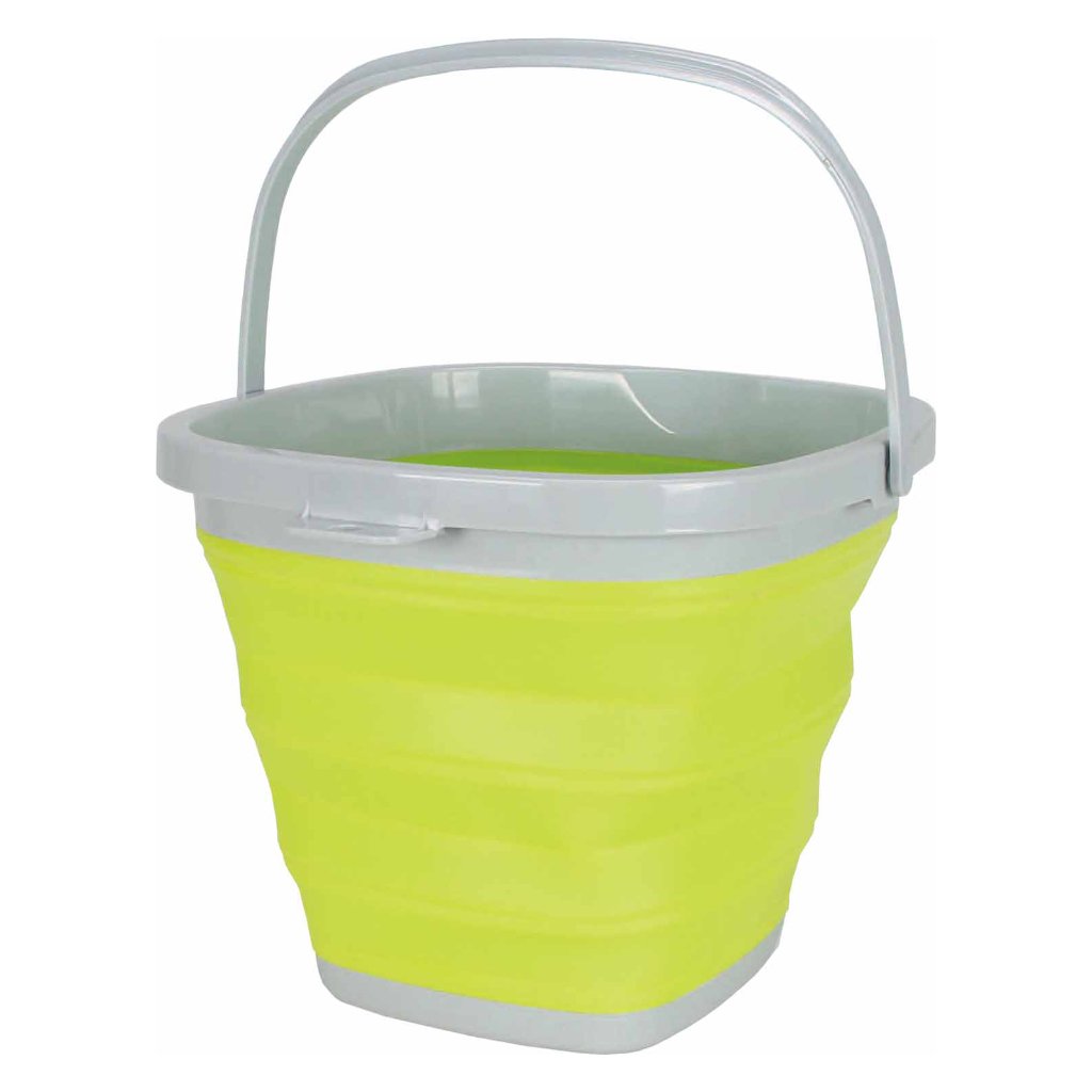 薄く畳めるバケツ 10リットル グリーン アウトドア 掃除 防災グッズの画像
