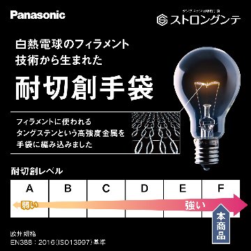 パナソニック タングステン 耐切創手袋 ストロングンテ プロユース 薄手・指先ゴムコート付 刃物 金属加工作業 農作業 園芸 DIY ガーデニング 災害 備え WKTG4の画像