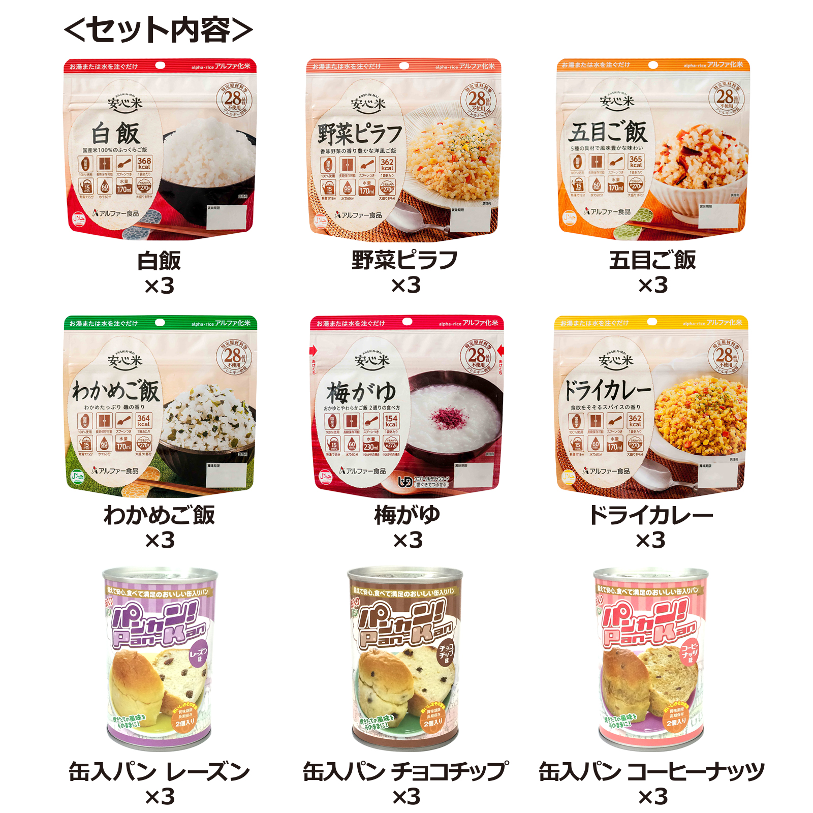 3人分 3日 非常食セット【S】 5年 計27食 〔賞味期限：2030年9月以降〕の画像