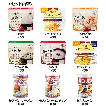 30人用 非常食セット 5年保存 3日分(9食) 計270食分〔賞味期限：2031年2月以降〕の画像