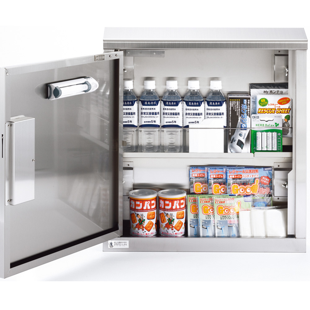 エレベーター用防災キャビ 薄型タイプ 防災用品 防災グッズ 災害 対策 マンション ビル 地震 停電 故障 ステンレスの画像