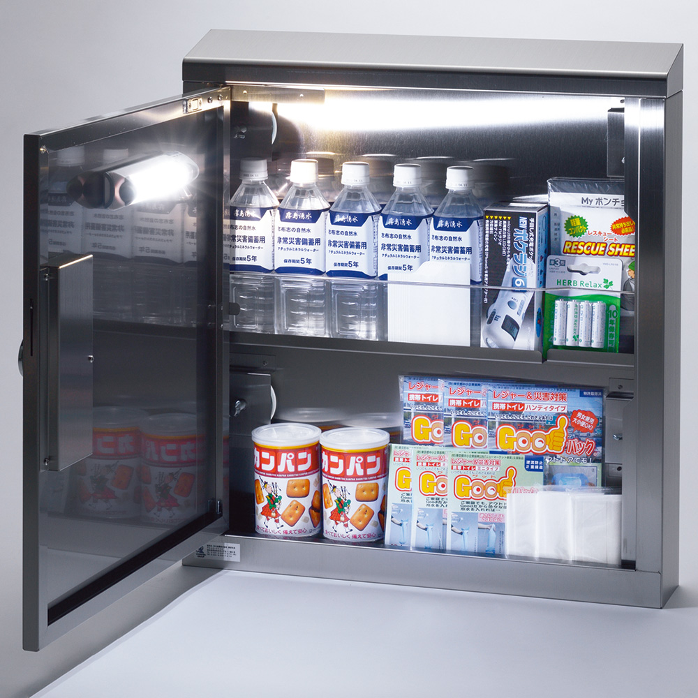エレベーター用防災キャビ 薄型タイプ 防災用品 防災グッズ 災害 対策 マンション ビル 地震 停電 故障 ステンレスの画像
