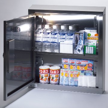 エレベーター用防災キャビ 薄型タイプ 防災用品 防災グッズ 災害 対策 マンション ビル 地震 停電 故障 ステンレスの画像