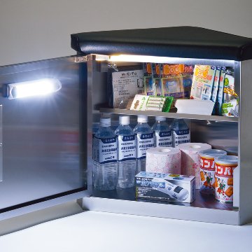 座れる防災キャビ エレベーター 防災用品 防災グッズ 災害 対策 マンション ビル 地震 停電 故障 ステンレスの画像