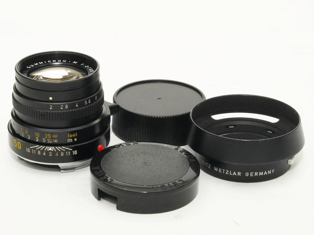 50/2 Summicron L#3454362 (made in Germany) ライカＭ用  前後キャップ付 メタルレンズフード付　フードキヤップ付　　 距離計連動の画像