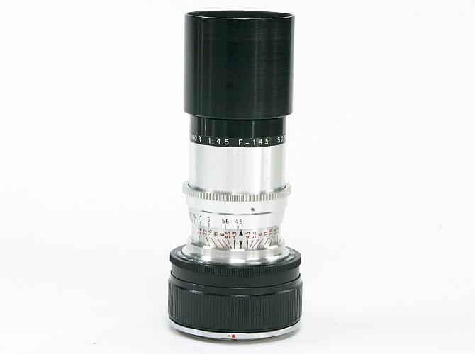 145/4.5 Tele-Cinor SOM BERTHIOT (made in France)  Nikon F マウント  真円絞り 手動絞り 直進ヘリコイド メタルフード付き 80%の画像