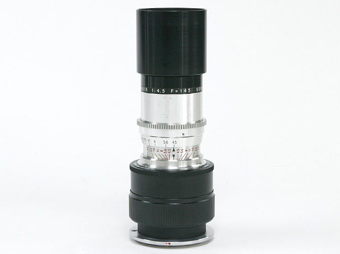 145/4.5 Tele-Cinor SOM BERTHIOT (made in France)  Nikon F マウント  真円絞り 手動絞り 直進ヘリコイド メタルフード付き 80%の画像
