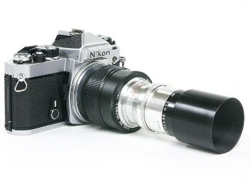 145/4.5 Tele-Cinor SOM BERTHIOT (made in France)  Nikon F マウント  真円絞り 手動絞り 直進ヘリコイド メタルフード付き 80%の画像