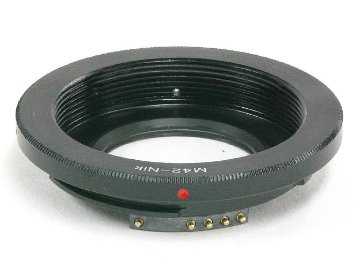 M42-Nikon (プラクチカM42レンズを→Nikon一眼レフヘ) アルミ製(ブラック)、補正レンズ ＆ 接点 付画像