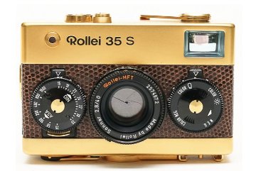 Rollei 35 S (Gold)  40/2.8 Sonnar HFT (沈銅式) Cdsメーター内蔵.レンズシャッター 元箱,本革カメラケース&リストバンド付、  新品同様   347g画像