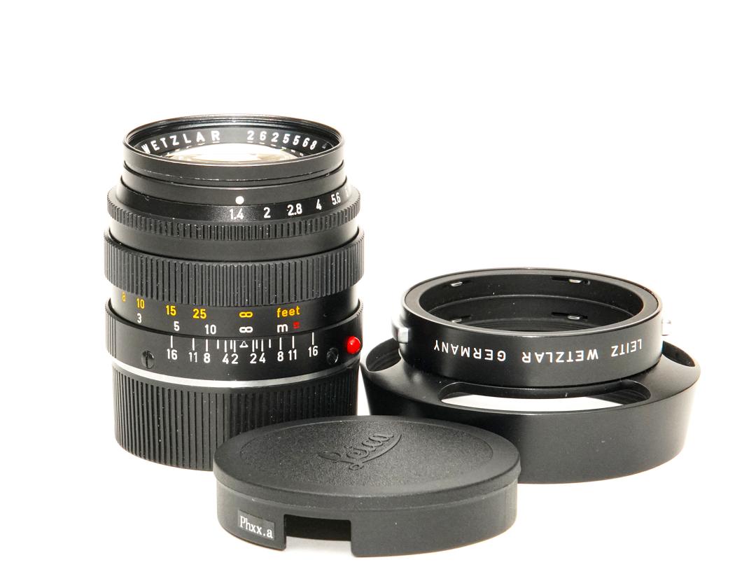 50/1.4 SUMMILUX (ズミルックス) (made in Germany) ライカＭ用 後キャップ付 フードキャップ付 純正メタルレンズフード付 距離計連動の画像