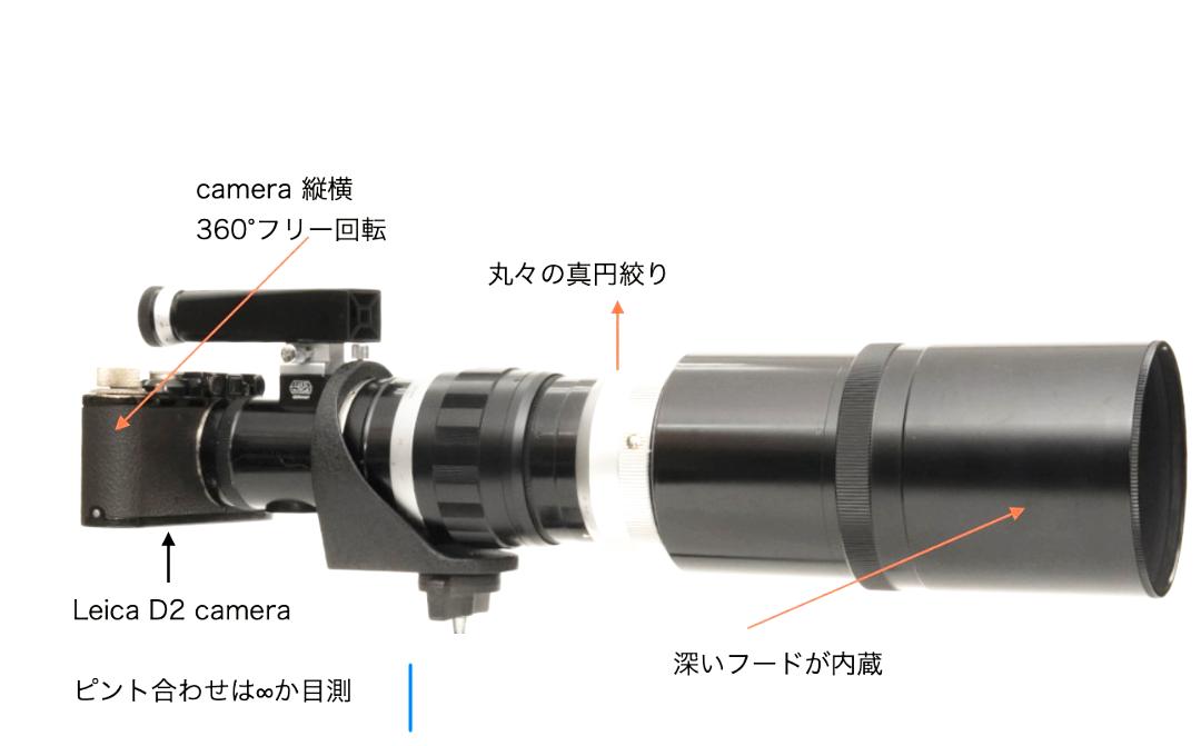 400/5 Telyt  L39 ( ライカビゾフレックス用 ) レンズフード内蔵、三脚座付　　　　　　　　　　　　　　　　　 フード組み込みの画像