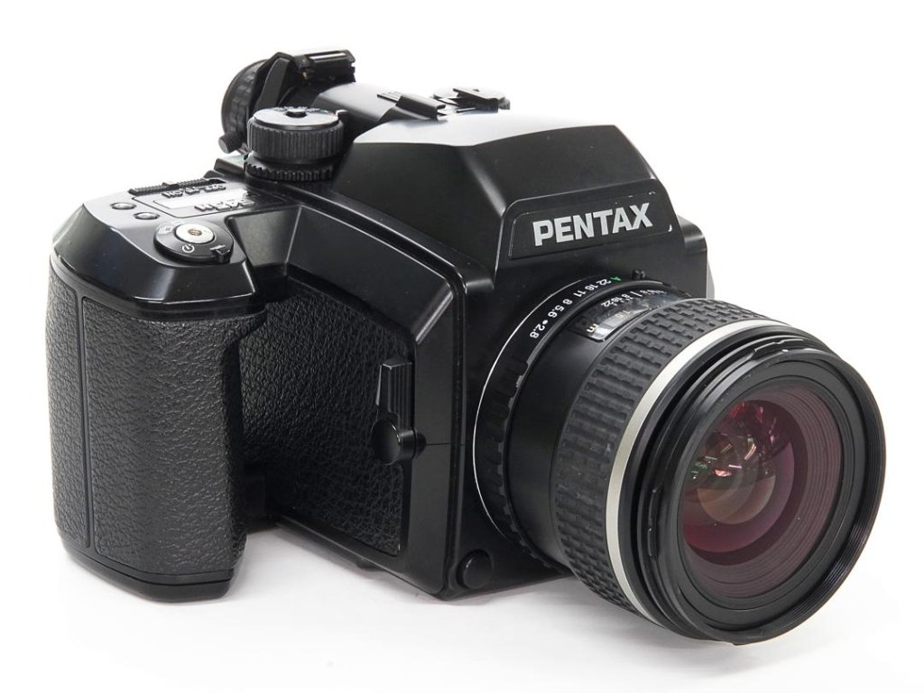 Pentax 645 N 45/2.8 SMC Pentax-FA マガジン予備2個 説明書 ネックストラップ フード レリーズ キャップの画像