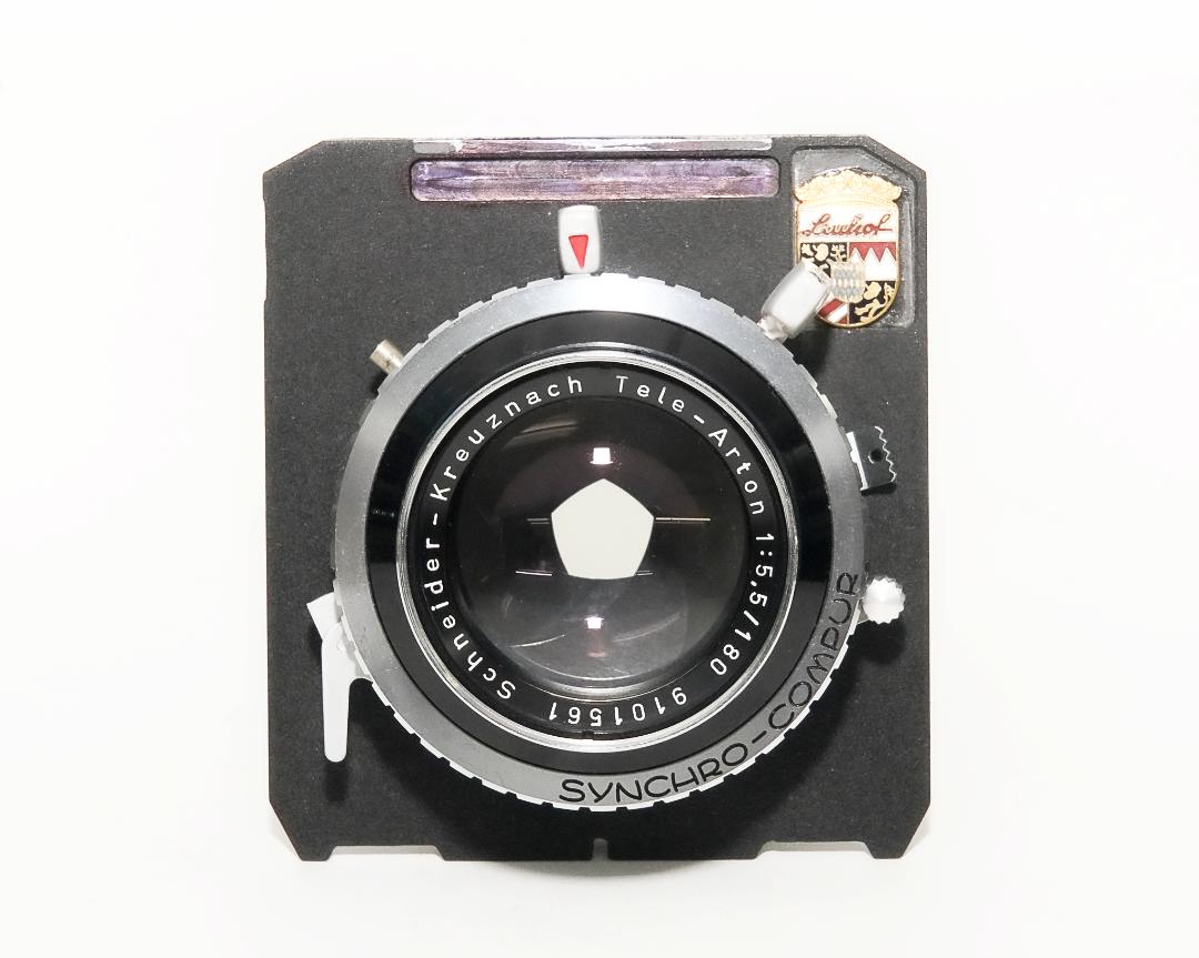 180/5.5 Tele Arton (Schneider)  シンクロコンパー0番シャッターM.X.V.付 Linhof テヒニカ6×9cm 5型レンズボード付　の画像
