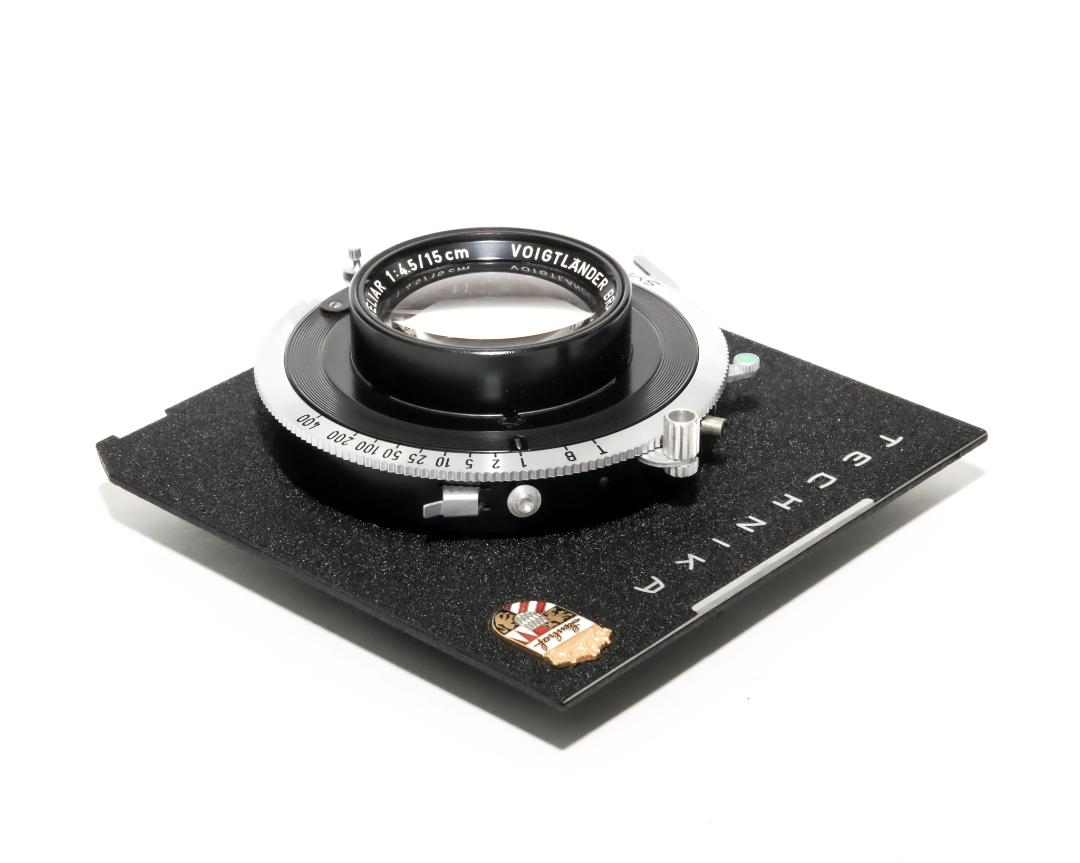 150/4.5 TECHNIKA-HELIAR (VOIGTLANDER) SYNCRO-COMPUR シャッター, リンホフテヒニカ4×5ボード 付の画像