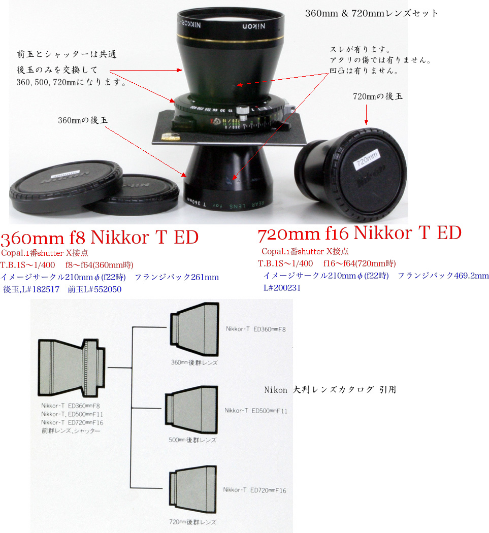 360/8 Nikkor T ED  500/11 Nikkor T ED  720/16 Nikkor T ED  コパル1番シャッター付 3本セット画像