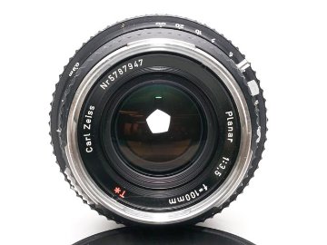 100/3.5 PlanarT*(Cレンズ) 先白 ハッセルブラッド Vシリーズ用  SYNCHRO COMPUR M.X.V.Shutter 付 純正メタルフード,純正前後キャップ付 山岳プラナーの画像