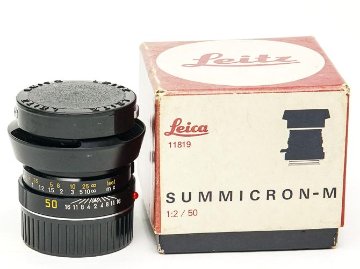 50/2 Summicron-M (made in Canada) ライカＭ用  L#3360171 後キャップ付　レンズ元箱付 メタルレンズフード付　フードキヤップ付　 距離計連動の画像