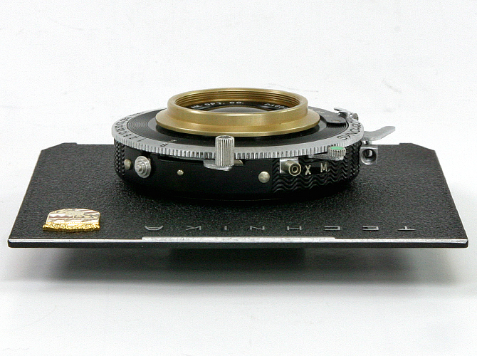 150/6.8 Gold rim DAGOR (GOERZ) 　シンクロコンパーシャッター付き (真円絞り) リンホフテヒニカ4×5inレンズボード付  前玉を外して後玉のみの場合300mmとして使用の画像