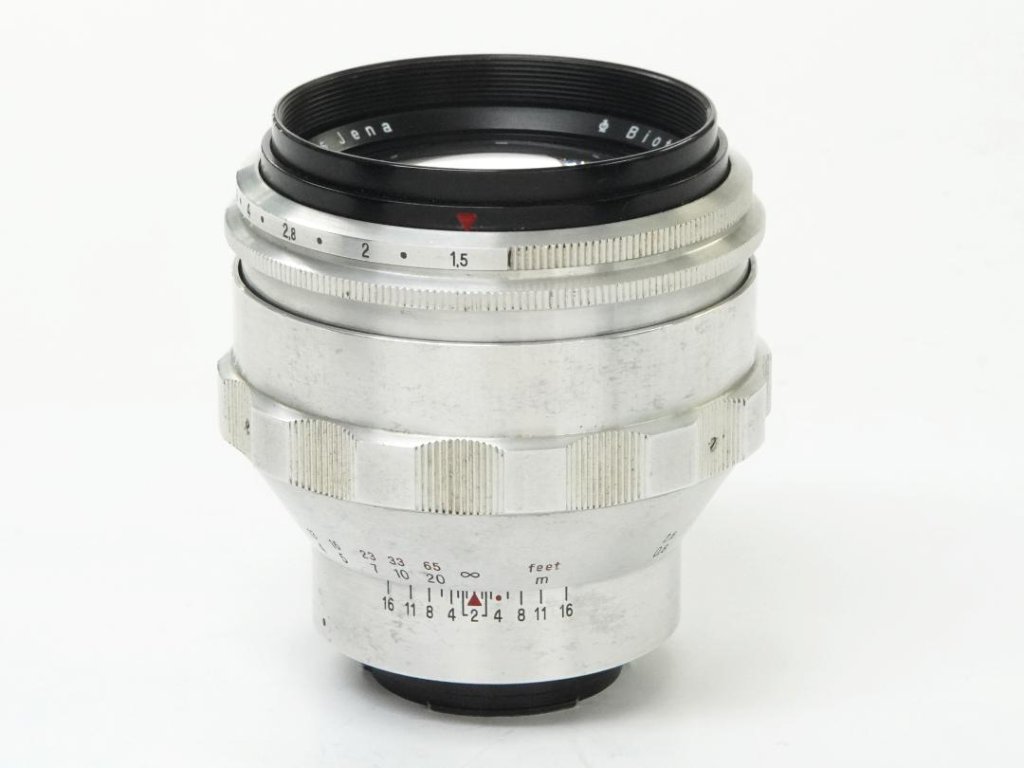75/1.5 Biotar (Carl Zeiss Jena Germany) メタルフード付き 90% 、 EX-L/M マウントアダプター付　後期型(最短距離.80cm)の画像