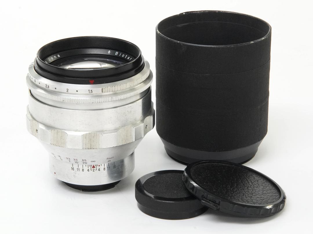 75/1.5 Biotar (Carl Zeiss Jena Germany) メタルフード付き 90% 、 EX-L/M マウントアダプター付　後期型(最短距離.80cm)の画像