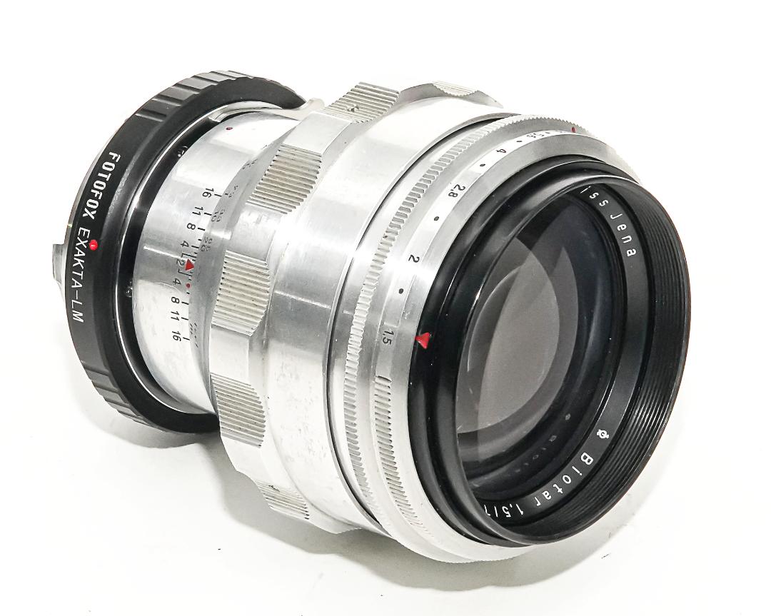 75/1.5 Biotar (Carl Zeiss Jena Germany) メタルフード付き 90% 、 EX-L/M マウントアダプター付　後期型(最短距離.80cm)の画像