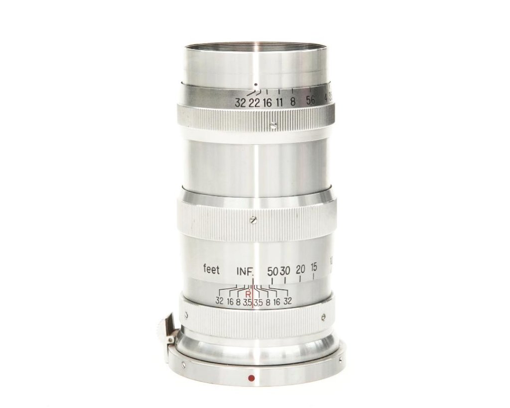 13.5 cm F3.5 NIKKOR-Q•C 最小絞り値 F32  Contaxマウント Nippon Kogaku Japan、Feet表示、距離計連動、の画像