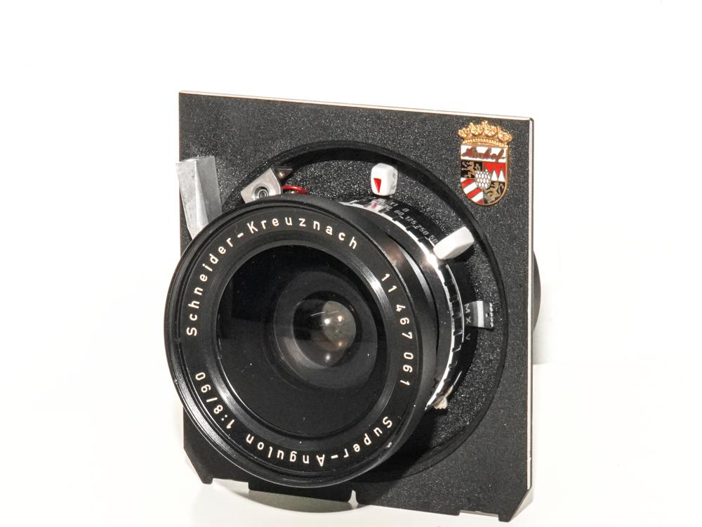 90/8 Super-Angulon (Schneider)  コンパー0番 m.x.v.シャッター付　広角レンズボード付の画像