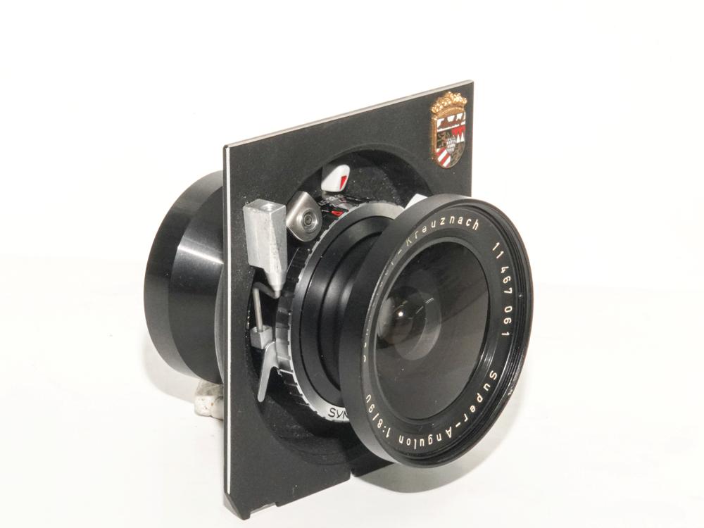 90/8 Super-Angulon (Schneider)  コンパー0番 m.x.v.シャッター付　広角レンズボード付の画像