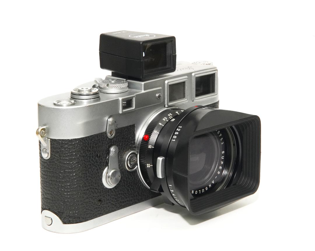 21/3.4 Super Angulon 黒 L#2750753 ライカM用, 専用ファインダー、純正フィルター＆レンズフード付　前後キャップ付 　距離計連動の画像