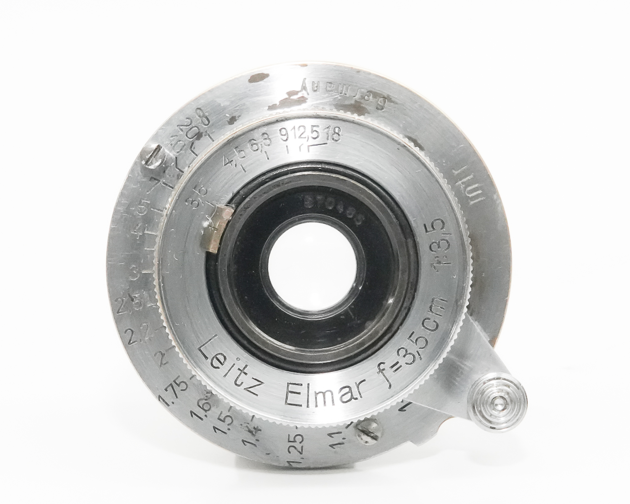35/3.5 Elmar SN.570485 ライカスクリュー(L39)用  距離計連動　前後キャップ付 ノーコート  Metar 表示  1940年製造の画像