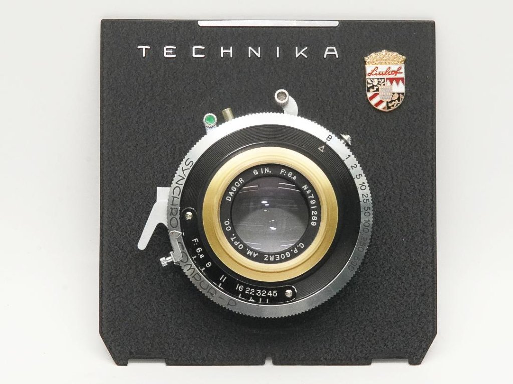 150/6.8 Gold rim DAGOR (GOERZ) 　シンクロコンパーシャッター付き (真円絞り) リンホフテヒニカ4×5inレンズボード付の画像