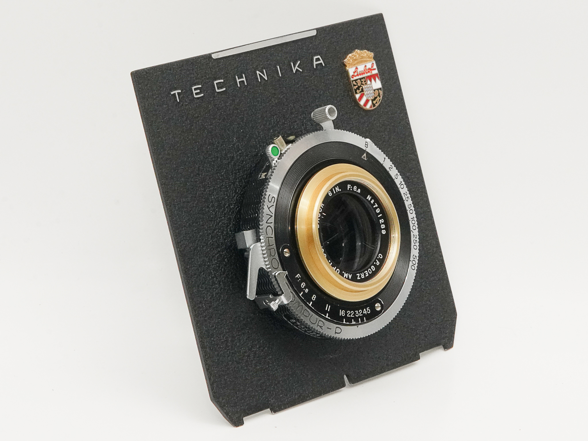 150/6.8 Gold rim DAGOR (GOERZ) 　シンクロコンパーシャッター付き (真円絞り) リンホフテヒニカ4×5inレンズボード付の画像