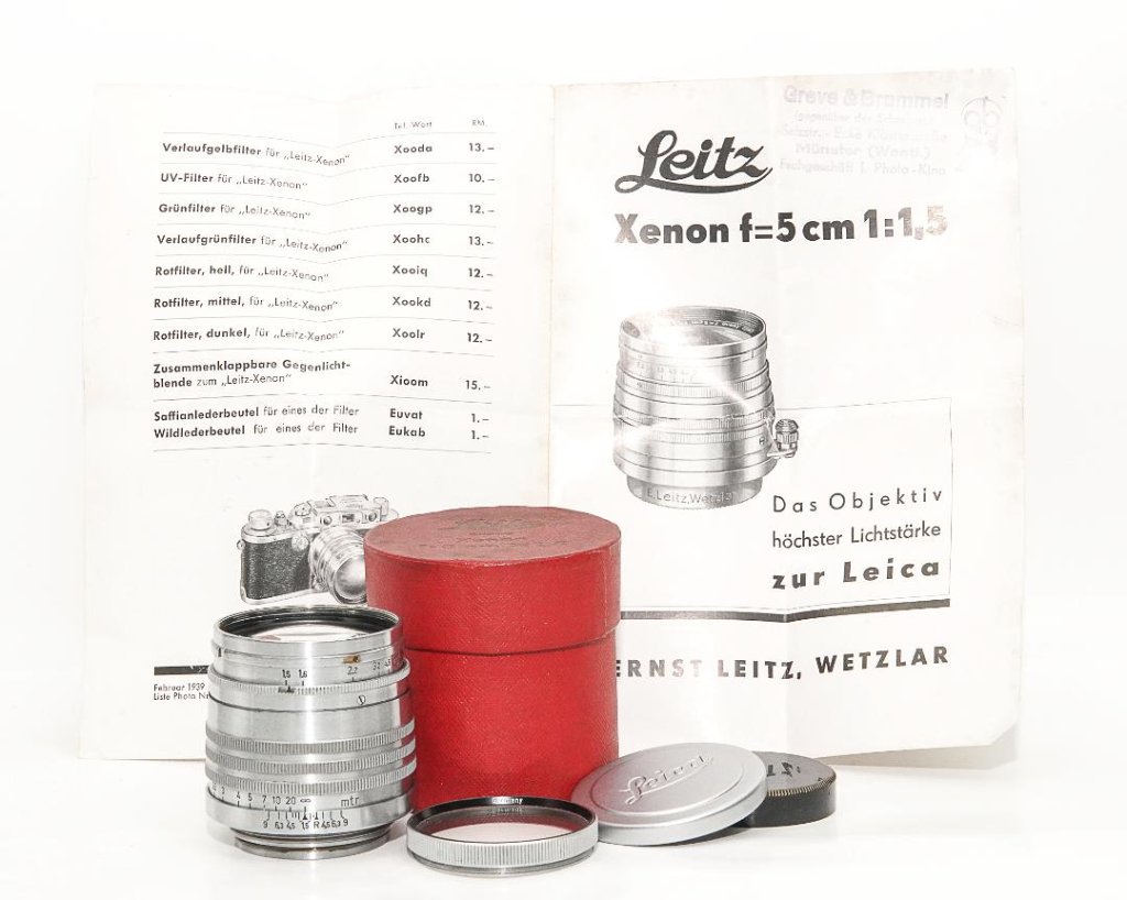 50mm F1.5 Xenon S/N491354 Ernst Leitz  Wetzlar ライカスクリュー(L39)用  前後キャップ付  UVフィルター付(純正)の画像