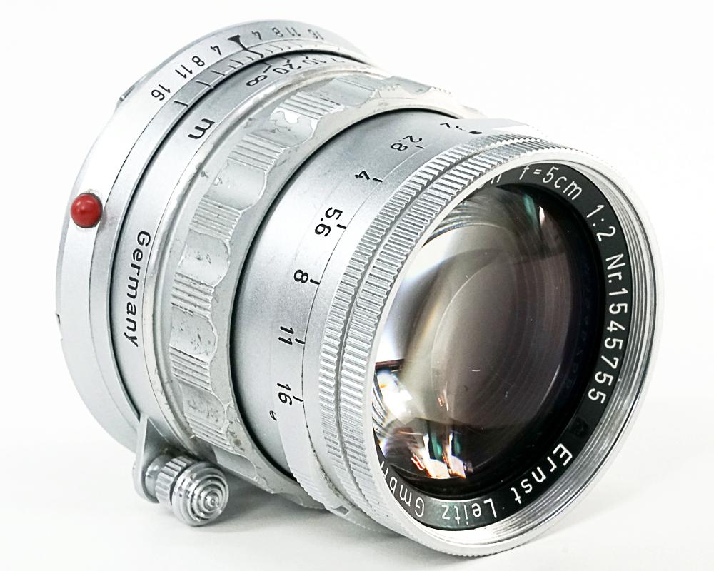 50/2 Summicron L#1545755  固定鏡胴の前期型 (Made in Germany) ライカＭ用  専用メタルフード付 (12585)  距離計連動 283gの画像