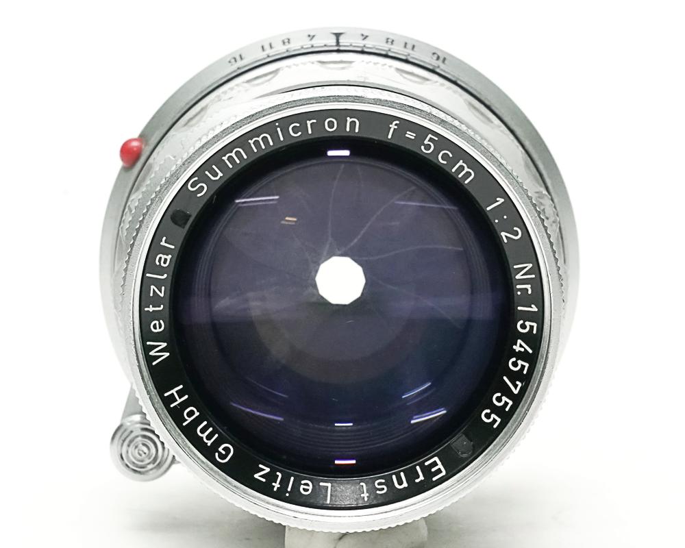 50/2 Summicron L#1545755  固定鏡胴の前期型 (Made in Germany) ライカＭ用  専用メタルフード付 (12585)  距離計連動 283gの画像