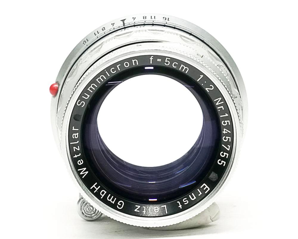 50/2 Summicron L#1545755  固定鏡胴の前期型 (Made in Germany) ライカＭ用  専用メタルフード付 (12585)  距離計連動 283gの画像