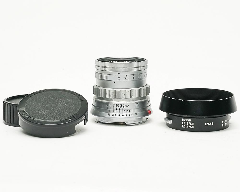 50/2 Summicron L#1545755  固定鏡胴の前期型 (Made in Germany) ライカＭ用  専用メタルフード付 (12585)  距離計連動 283gの画像