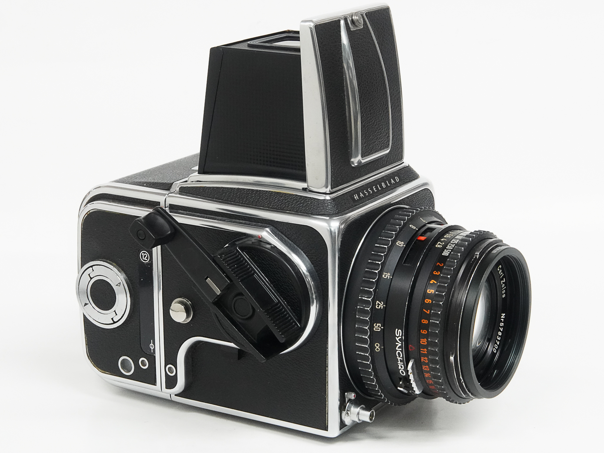 Hasselblad 500C/M  80/2.8 Planar (Cレンズ ) ブラック 12マガジン　疑似アキュートマット焦点板　 ネックストラップ付  日本語使用説明書付(コピー)の画像
